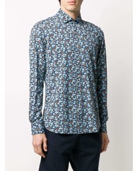 Chemise à manches longues à fleurs bleue Orian