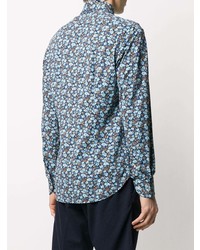 Chemise à manches longues à fleurs bleue Orian