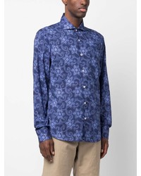Chemise à manches longues à fleurs bleue Fedeli