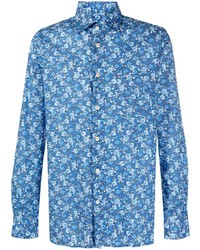 Chemise à manches longues à fleurs bleue Kiton