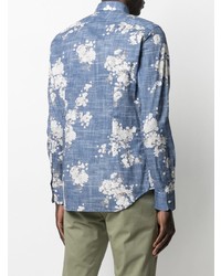Chemise à manches longues à fleurs bleue Xacus