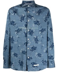 Chemise à manches longues à fleurs bleue Tintoria Mattei