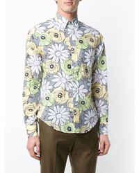 Chemise à manches longues à fleurs grise Prada