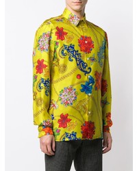 Chemise à manches longues à fleurs jaune Versace