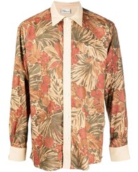 Chemise à manches longues à fleurs marron clair Drôle De Monsieur