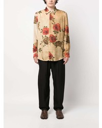 Chemise à manches longues à fleurs marron clair Uma Wang