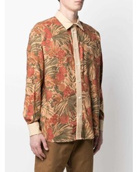 Chemise à manches longues à fleurs marron clair Drôle De Monsieur