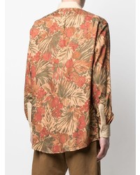 Chemise à manches longues à fleurs marron clair Drôle De Monsieur