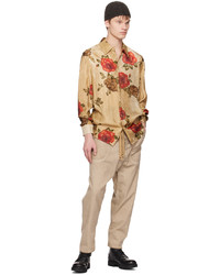 Chemise à manches longues à fleurs marron clair Uma Wang