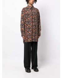 Chemise à manches longues à fleurs marron foncé Yohji Yamamoto