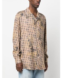 Chemise à manches longues à fleurs marron Acne Studios