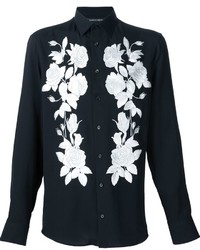 Chemise à manches longues à fleurs noire et blanche Alexander McQueen