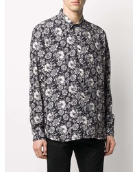 Chemise à manches longues à fleurs noire et blanche Laneus