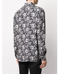 Chemise à manches longues à fleurs noire et blanche Laneus