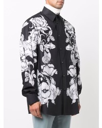 Chemise à manches longues à fleurs noire et blanche Valentino