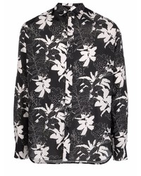 Chemise à manches longues à fleurs noire et blanche Laneus