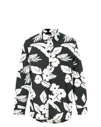 Chemise à manches longues à fleurs noire et blanche MSGM