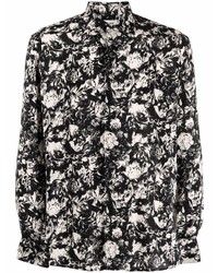Chemise à manches longues à fleurs noire et blanche Saint Laurent