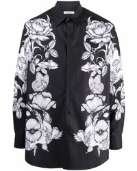 Chemise à manches longues à fleurs noire et blanche Valentino