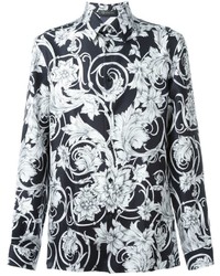Chemise à manches longues à fleurs noire et blanche Versace