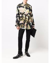 Chemise à manches longues à fleurs noire Just Cavalli