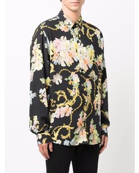 Chemise à manches longues à fleurs noire Just Cavalli