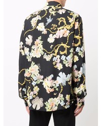 Chemise à manches longues à fleurs noire Just Cavalli