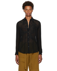 Chemise à manches longues à fleurs noire Dries Van Noten