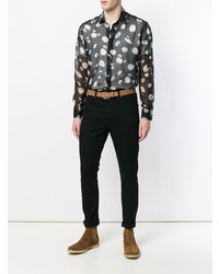 Chemise à manches longues à fleurs noire Saint Laurent