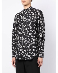 Chemise à manches longues à fleurs noire Kiton