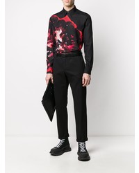 Chemise à manches longues à fleurs noire Alexander McQueen