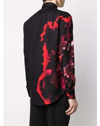 Chemise à manches longues à fleurs noire Alexander McQueen