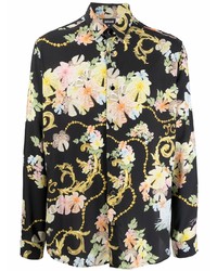 Chemise à manches longues à fleurs noire Just Cavalli