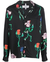 Chemise à manches longues à fleurs noire Soulland