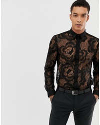 Chemise à manches longues à fleurs noire Twisted Tailor