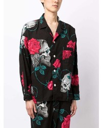 Chemise à manches longues à fleurs noire Yohji Yamamoto