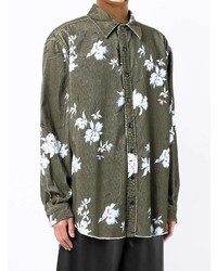 Chemise à manches longues à fleurs olive N°21