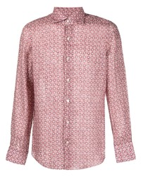 Chemise à manches longues à fleurs rose Finamore 1925 Napoli