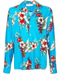 Chemise à manches longues à fleurs turquoise