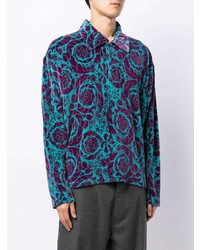 Chemise à manches longues à fleurs turquoise Versace