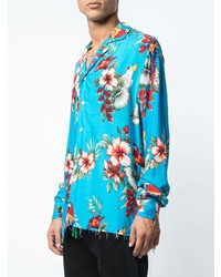 Chemise à manches longues à fleurs turquoise Rhude