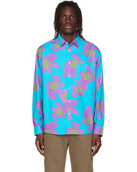 Chemise à manches longues à fleurs turquoise Jacquemus