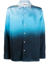 Chemise à manches longues à fleurs turquoise Jil Sander