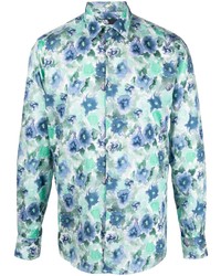 Chemise à manches longues à fleurs turquoise Karl Lagerfeld