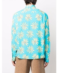 Chemise à manches longues à fleurs turquoise Jacquemus