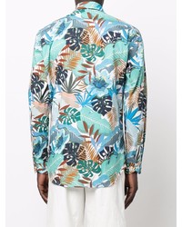 Chemise à manches longues à fleurs turquoise Etro