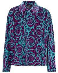 Chemise à manches longues à fleurs turquoise Versace