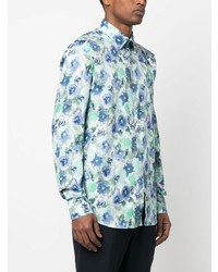 Chemise à manches longues à fleurs turquoise Karl Lagerfeld