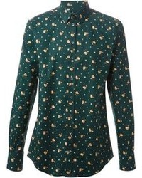 Chemise à manches longues à fleurs vert foncé Dolce & Gabbana