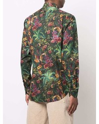 Chemise à manches longues à fleurs vert foncé Etro